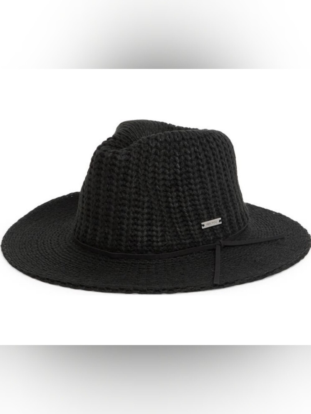 NWT Nine West RIB KNIT PANAMA HAT/Black Adjustable Fit Band Hat Women's OS